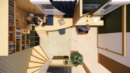 Agencement et Décoration d'un Bureau Bibliothèque pour Toute la Famille Vue Dessus
