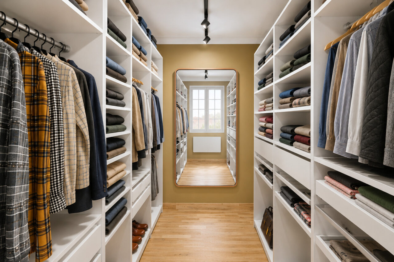 Dressing sur mesure optimisé avec penderies, étagères, tiroirs et rangement du linge dans une suite parentale à Saint-Sébastien-sur-Loire.