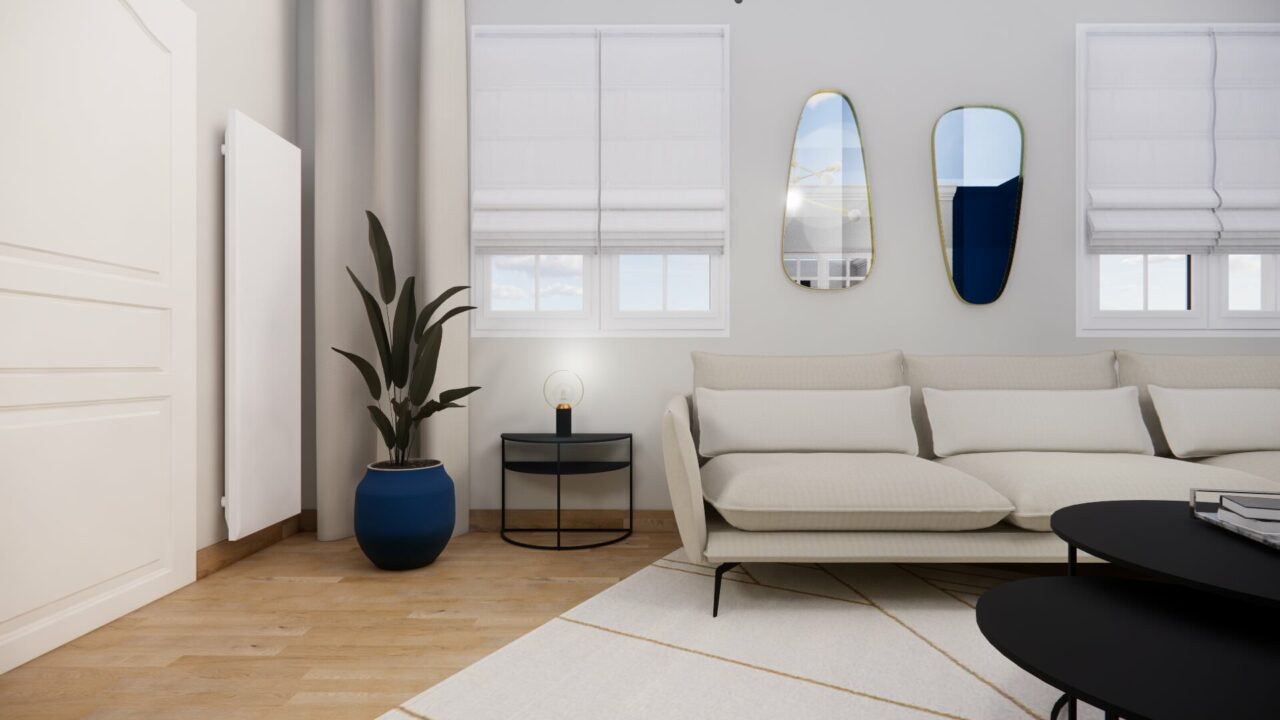 Ameublement et Décoration d'un Salon Art Déco Bleu et Blanc