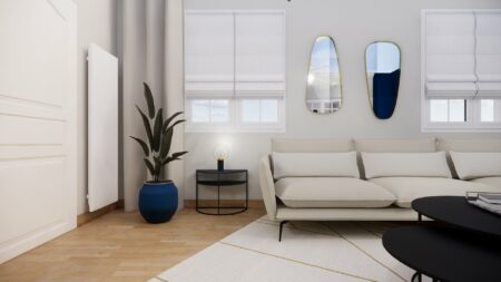 Ameublement et Décoration d'un Salon Art Déco Bleu et Blanc
