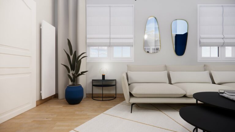 Ameublement et Décoration d'un Salon Art Déco Bleu et Blanc