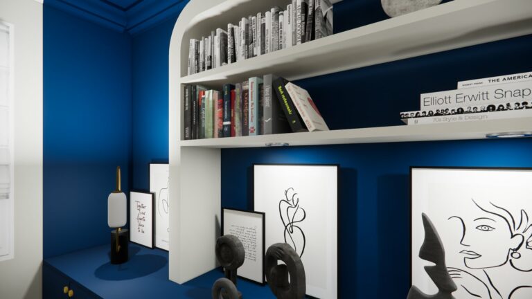 Ameublement et Décoration d'un Salon Art Déco Bleu et Blanc