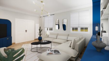 Ameublement et Décoration d'un Salon Art Déco Bleu et Blanc