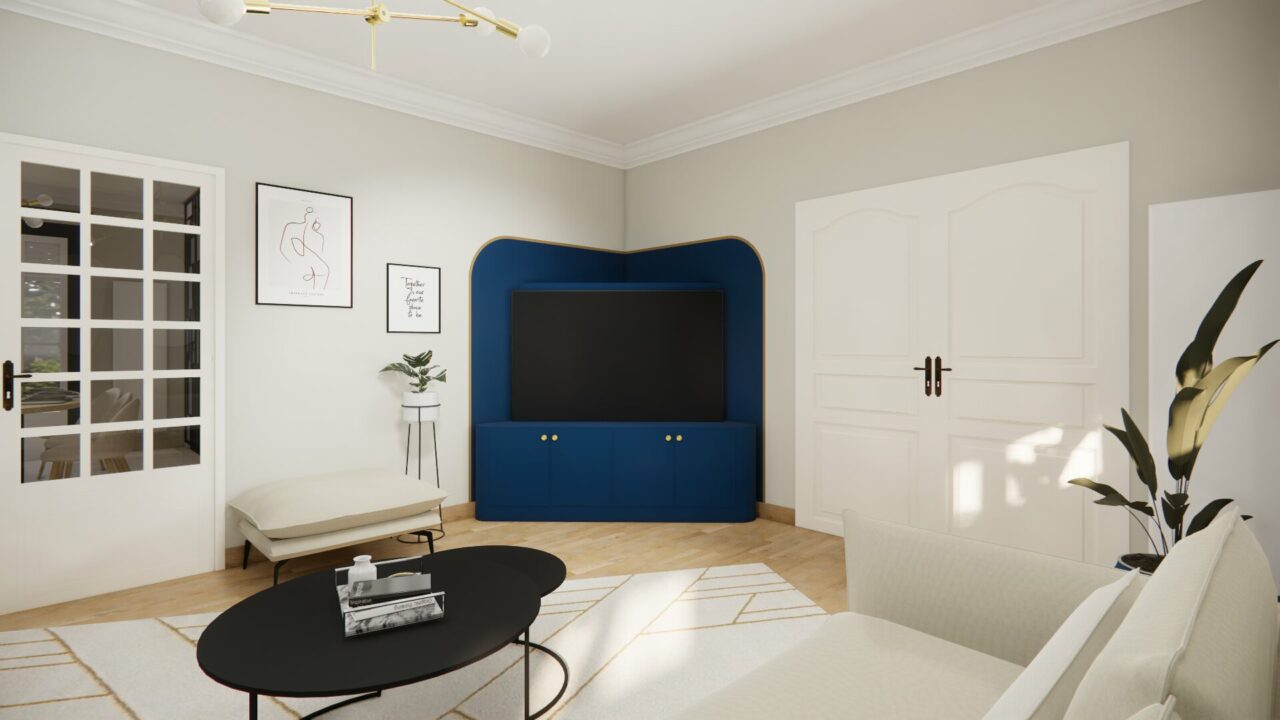 Ameublement et Décoration d'un Salon Art Déco Bleu et Blanc