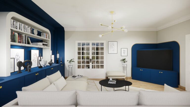 Ameublement et Décoration d'un Salon Art Déco Bleu et Blanc