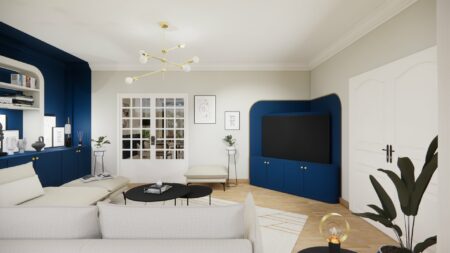 Ameublement et Décoration d'un Salon Art Déco Bleu et Blanc