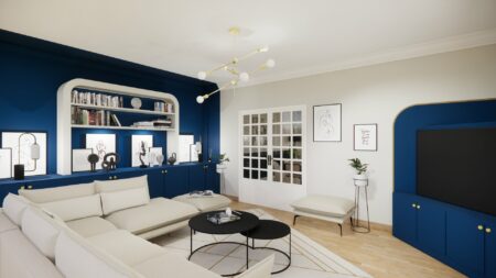 Ameublement et Décoration d'un Salon Art Déco Bleu et Blanc