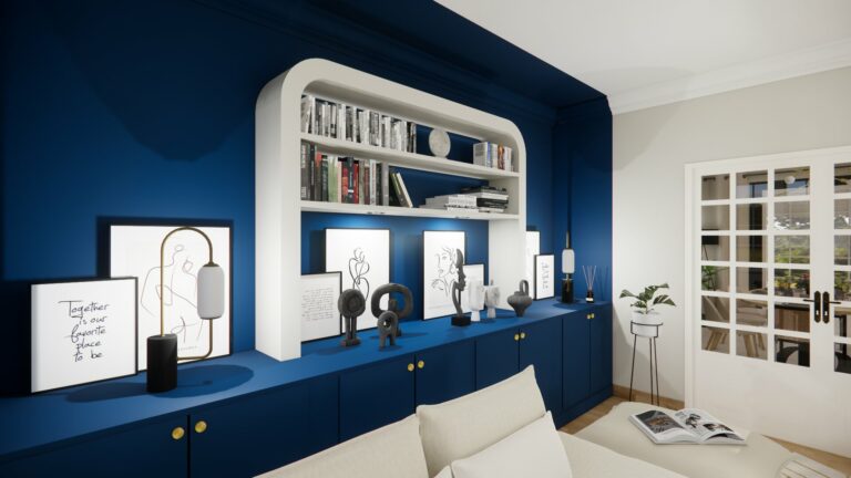 Ameublement et Décoration d'un Salon Art Déco Bleu et Blanc