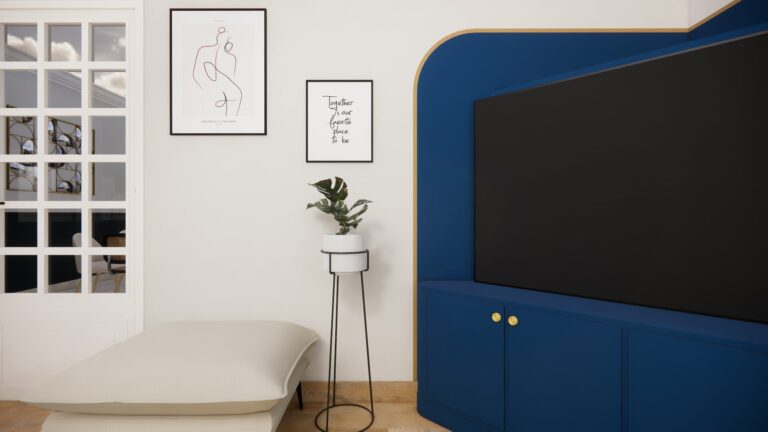 Ameublement et Décoration d'un Salon Art Déco Bleu et Blanc