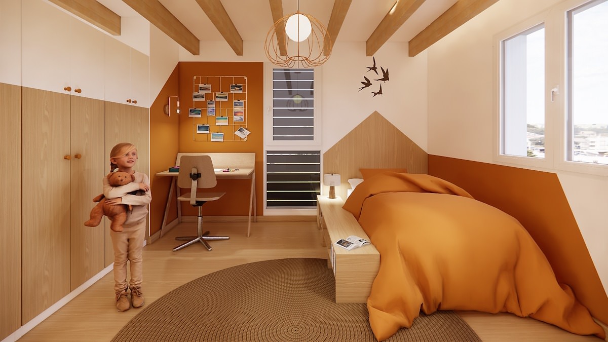Chambre d’enfant sur mesure créée dans une extension de maison à Orvault