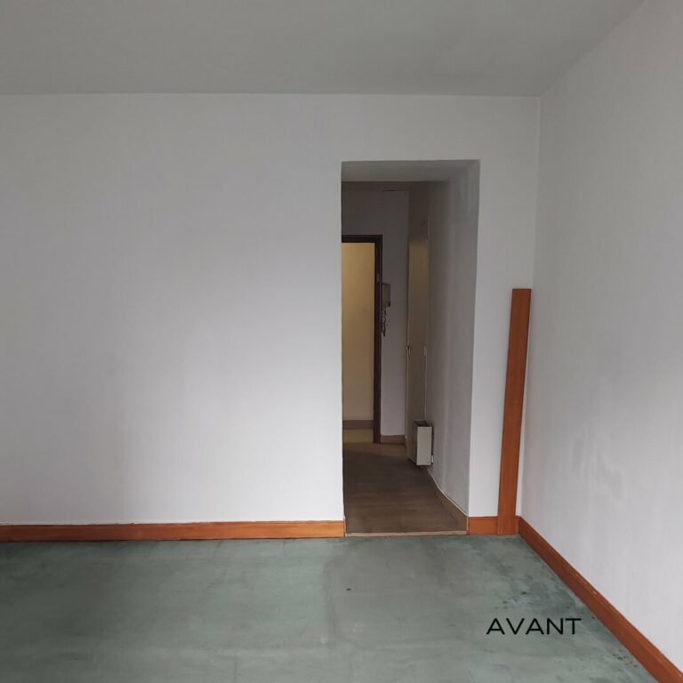 Configuration intérieure avant travaux du studio locatif dans un immeuble classé du quartier Graslin à Nantes avec vue vers l'entrée