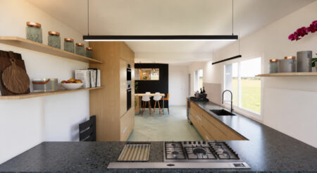 Rénovation cuisine Sautron réunion deux pièces avec vue traversante entre cuisine et espace repas