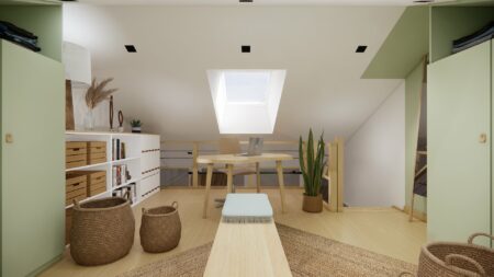 Espace bureau sur mesure sous Vélux dans une suite parentale mezzanine Orvault
